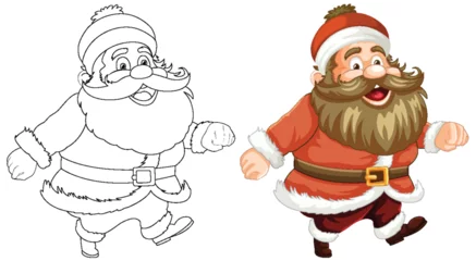 Rolgordijnen Black and white and colored Santa illustrations side by side. © GraphicsRF