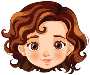 Cartoon of a cheerful young girl with brown hair