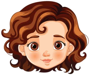 Gordijnen Cartoon of a cheerful young girl with brown hair © GraphicsRF