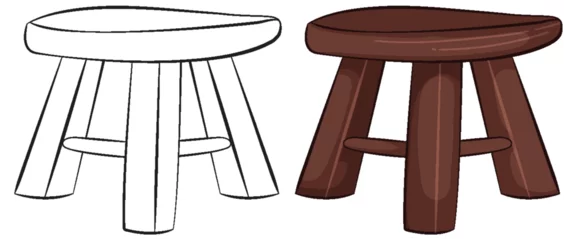 Tuinposter Vector graphic of two wooden stools, colored and outlined. © GraphicsRF