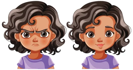 Deurstickers Illustration of a girl showing anger and happiness © GraphicsRF