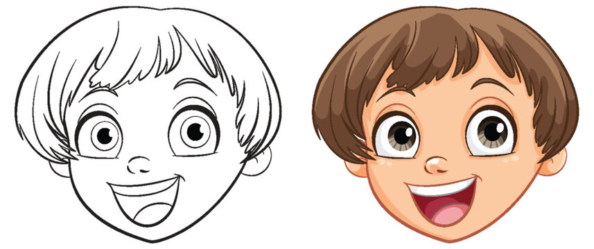 Two stages of a boy character illustration