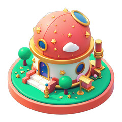 A dome-shaped planetarium resembling a telescope,isometric