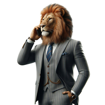 Lion businessman, isolated, transparent background