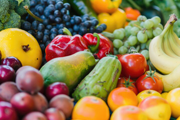 Close-up of colorful fruits and vegetables on an Eastern market tray