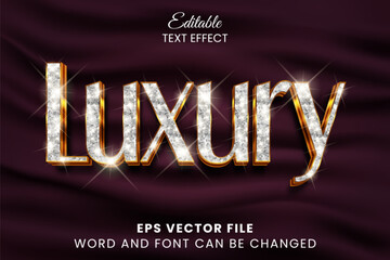 Silver luxury 3d editable text effect. Glittery sparkle text style - obrazy, fototapety, plakaty