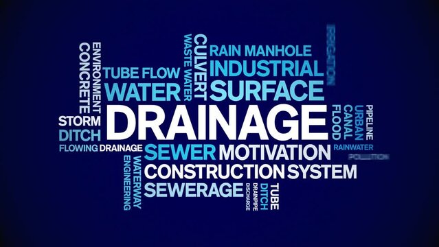 Drainage animated word cloud;text design animation tag kinetic typography seamless loop.