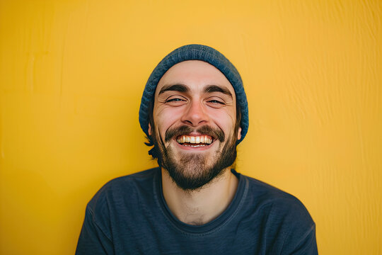 Portrait of a happy young man. Stylish hipster man with a big smile