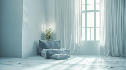 Bright and Stylish Modern Bedroom with Elegant White Bedding and Minimalist Interior Design, Cozy and Luxurious.