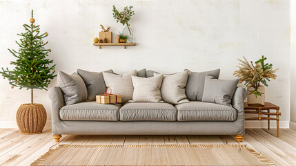 Elegant Living Room with Modern Sofa, Stylish Decor, and Cozy Cushions, Contemporary and Comfortable Interior Design.