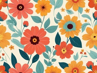 Fototapeta na wymiar Seamless pattern with flowers and leaves. Vector floral background.