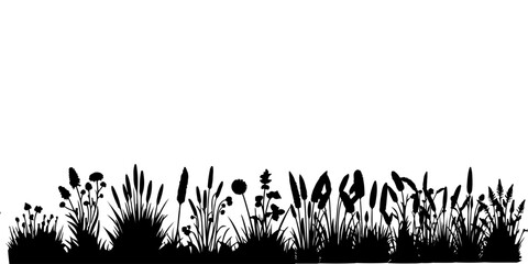 Horizontal black grass land Silhouettes. Cultivated Lawn vector illustration on white background with copy space for text