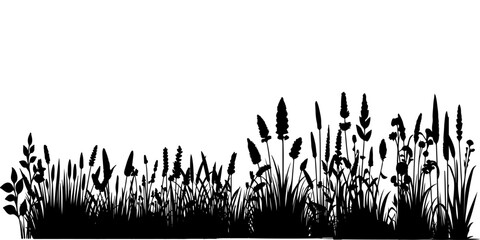 Horizontal black grass land Silhouettes. Cultivated Lawn vector illustration on white background with copy space for text - obrazy, fototapety, plakaty
