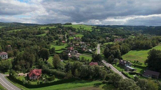 Beautiful Landscape Road Mountains Bieszczady Bircza Aerial View Poland