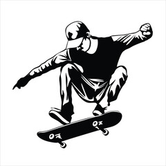 a man plays skateboard on artline black and white for illustration and background