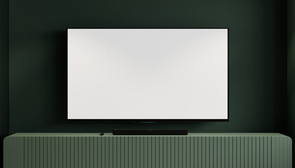 TV 4K flat screen lcd on dark green cabinet - 756898997