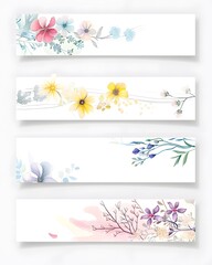 Flowers abstract watercolor banner background vector. Watercolor brush strokes. Vector illustration. Spring aestethic concept