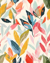 leaves and nature pattern seamless graphic design vector illustration, soft brush strokes, warm autumn colors