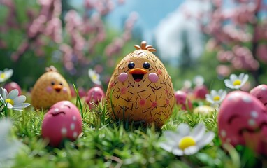 Easter eggs with story animations with chicken
