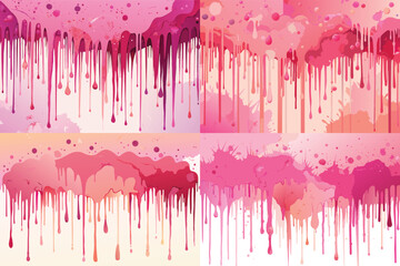 Pink watercolor background painting with abstract fringe and bleed paint drips and drops, painted paper texture