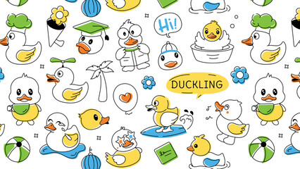 A ducky vector showcasing adorable rubber duckies, bath toys, and tiny chicks