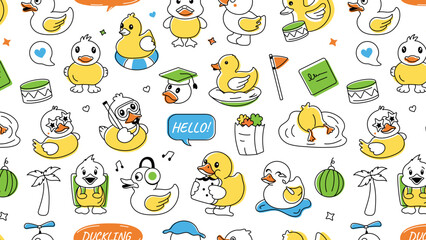 A doodle vector symbolizing loving baby ducks, cute hatchlings and fluffy goslings