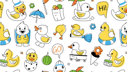 Obraz premium A ducky vector showcasing adorable rubber duckies, bath toys, and tiny chicks