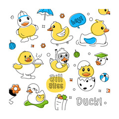 A duck theme pattern designed with adorable baby chicks, playing ducklings and rubber duckies 