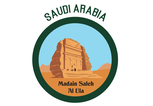 Saudi Arabia Madain Saleh Al Ula in circular Frame concept. Editable Clip Art.
