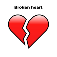Broken heart. Two halves of the heart icon. High quality red color vector EPS 10 illustration. Can be used for any platform or purpose. Action promotion and advertising. Web, dev, ui, ux, gui