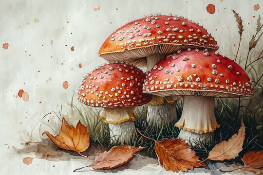 Mushroom watercolor painting