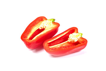 red sweet bell pepper half isolated on white background