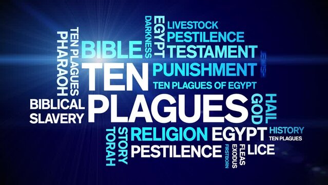 Ten Plagues animated word cloud;text design animation tag kinetic typography seamless loop.