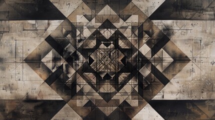 Symmetrical Geometric Abstract in Monochromatic Tones