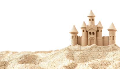 Sand castle on the beach isolated on transparent background