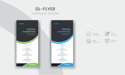 Modern Business corporate dl flyer or rack card template design multipurpose use with creative shapes and idea.