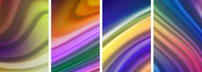 Rainbow color liquid. Wave lines poster set for wallpaper, business card, cover, poster, banner, brochure, header, website