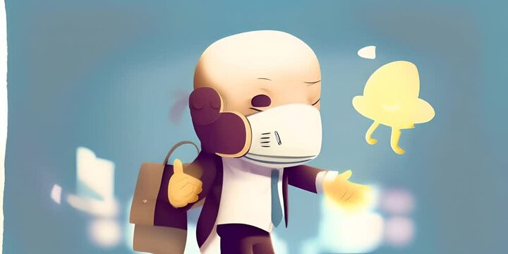 illustration business character cartoon Kawaii facemask a wearing walking businessman