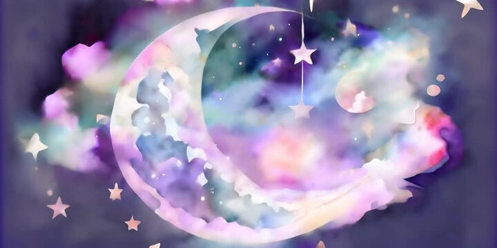 design mystic and spiritual illustration galaxy in stars and Moon Watercolor