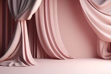 Curtain with pink drapery. 3d render illustration.