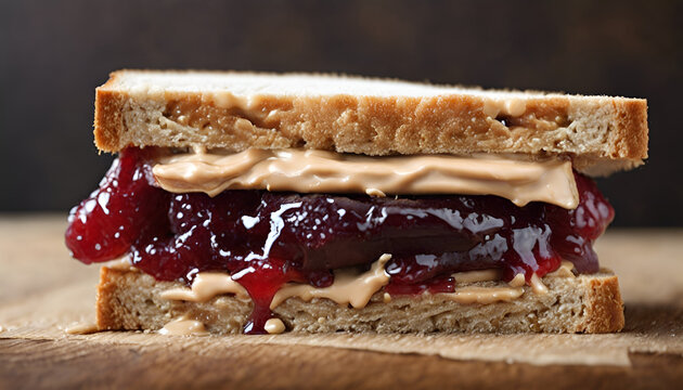 Delicious peanut butter and jelly sandwich.