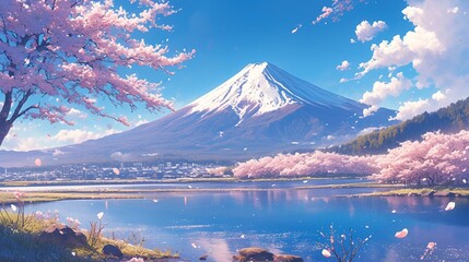 Fototapeta na wymiar 富士山と桜の風景4