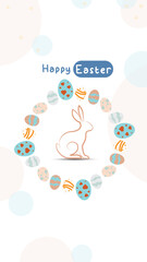 Social media post idea for easter egg background isolated in white, hand draw line rabbit, suit for decoration ,web, banner , wallpaper , with blank space