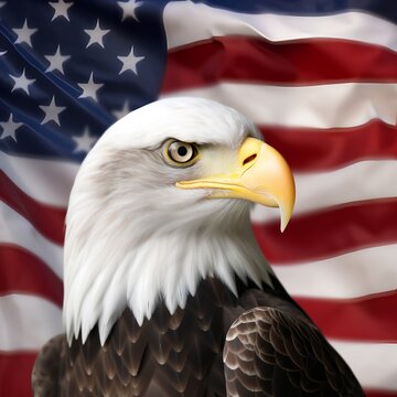 Bald Eagle on the background of the United States of America flag