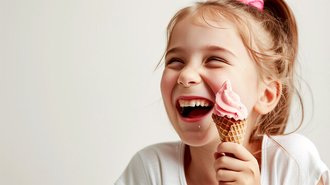 Happy Girl Eating Ice Cream