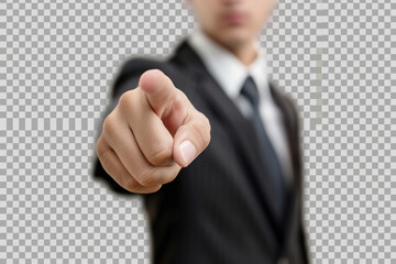 professional person pointing his index finger towards you on a transparent background