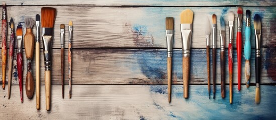 Artist Tools: Drawing Instruments on Wood Background