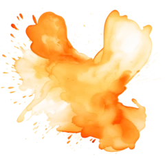 Fotobehang abstract orange watercolor splashing on white and transparent background. color shades by hand pained on the paper © SHOHIDGraphics