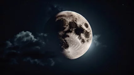 Lichtdoorlatende gordijnen Volle maan en bomen A Big moon glowing in the sky with clouds 