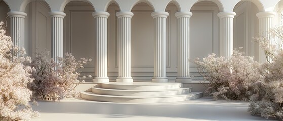 Building With White Columns. Illustration On The Theme Of Architecture And Elements, History And Interiors.  Generative AI